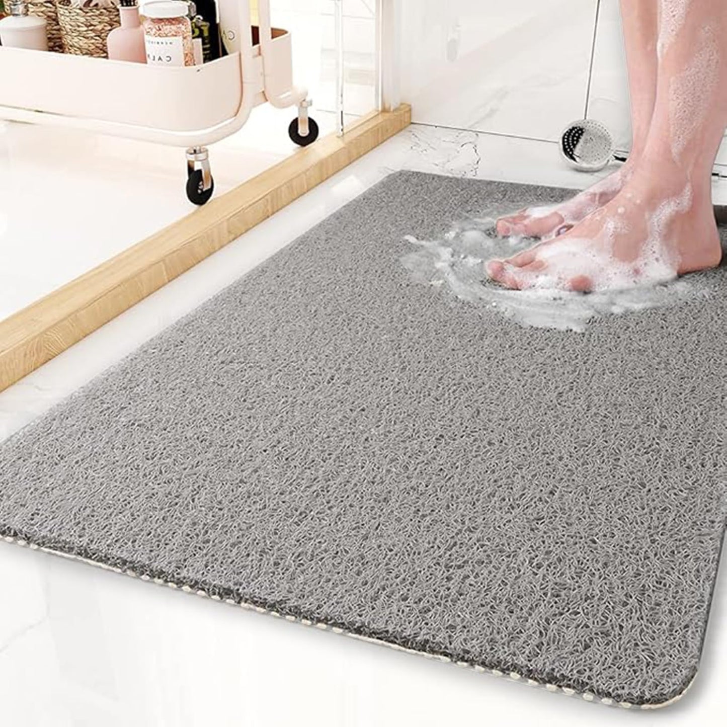 Shower Mat Non Slip Anti Mould: Bath Mats for Inside Bath- 60 x 40 cm Anti Slip Shower Mats for Inside Shower- Loofah Shower Mat Grey Long Washable