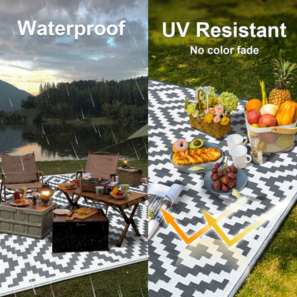 CHOSHOME Outdoor Waterproof Garden Carpet 120x180CM Lightweight Camping UV Resistant Portable Easy Cleaning Balcony Rugs for Picnic Beach BBQ Grey