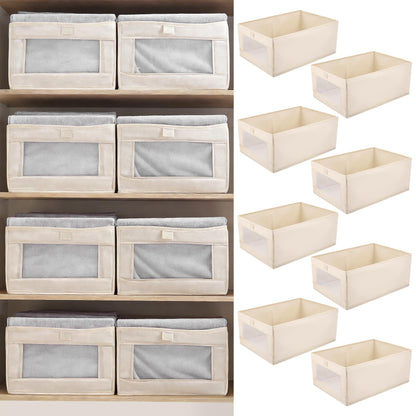 Micvtve 4 PCS Linen Wardrobe Storage Organiser Foldable Storage Bins Baskets for Organization Foldable Organizer with Clear Window Organizing