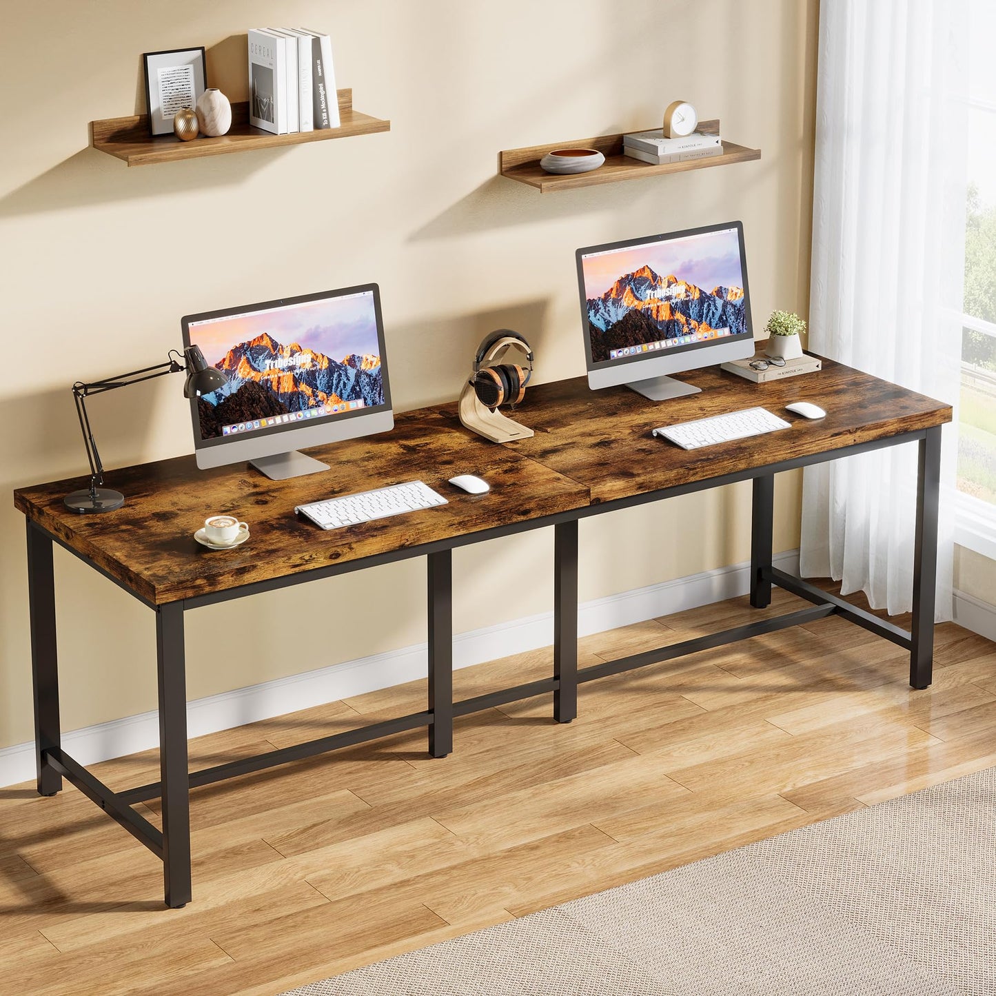 Tribesigns 200cm Double Computer Desk, Extra Long 2 Person Desk Workstation, Large Office Desk Study Writing Table for Home Office