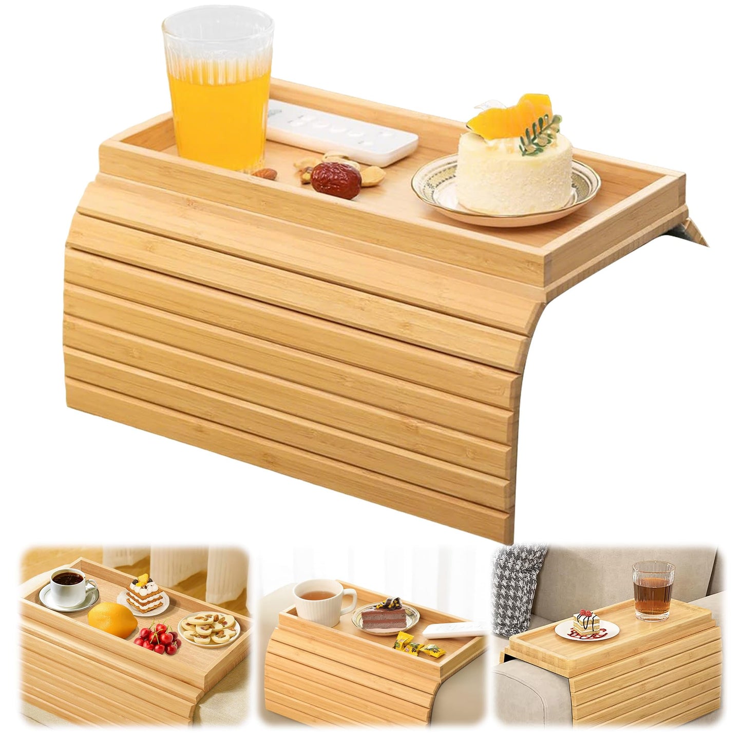 YOZAIUUI Foldable Sofa Arm Tray - Anti Slip Wooden Backing