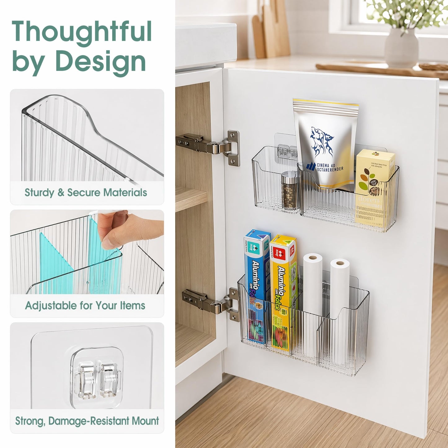 Xygobla 3 Pcs Cabinet Door Storage Box Clear