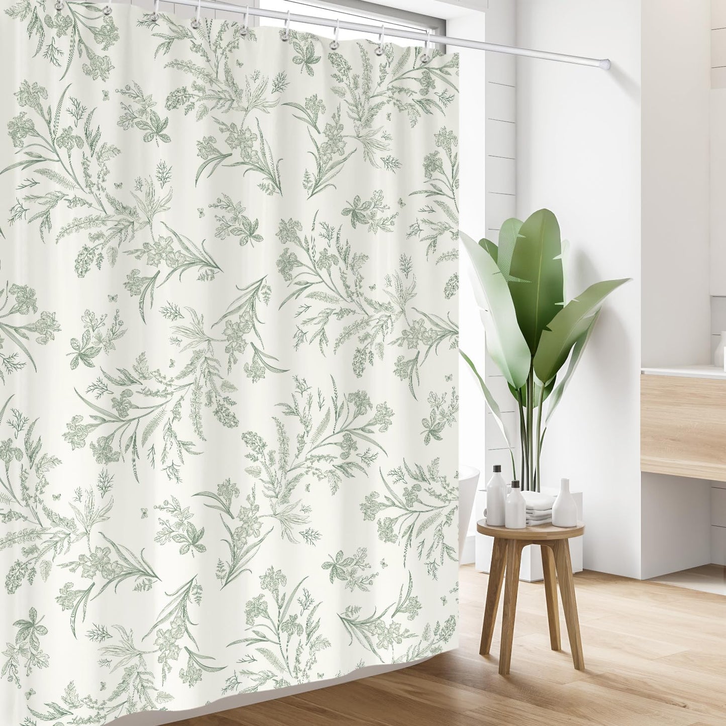 Dazzlewall Sage Green Shower Curtain for Bathroom Mould & Mildew Resistant