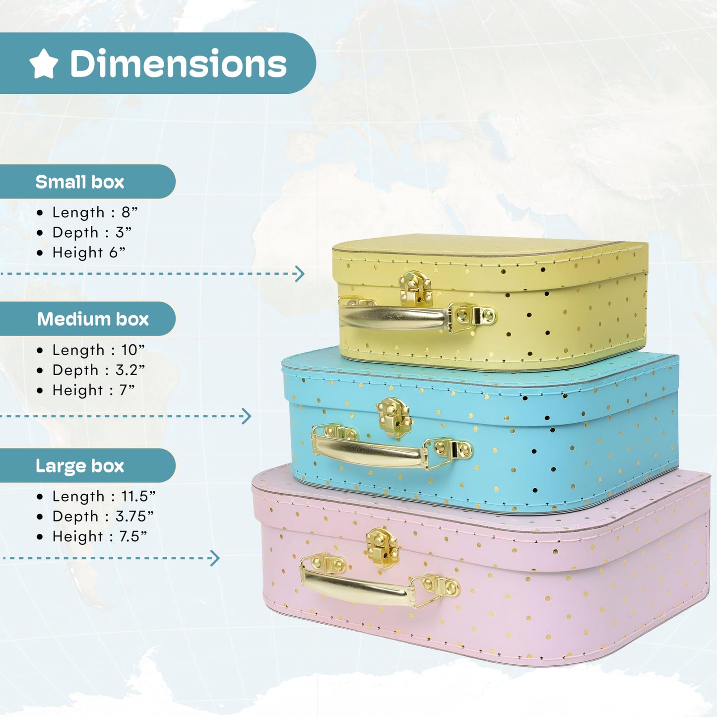 Jewelkeeper Cardboard Storage Boxes, Set of 3 – Nesting Decorative Storage Box for Birthday Wedding Nursery Office Decoration Displays Toys Photos