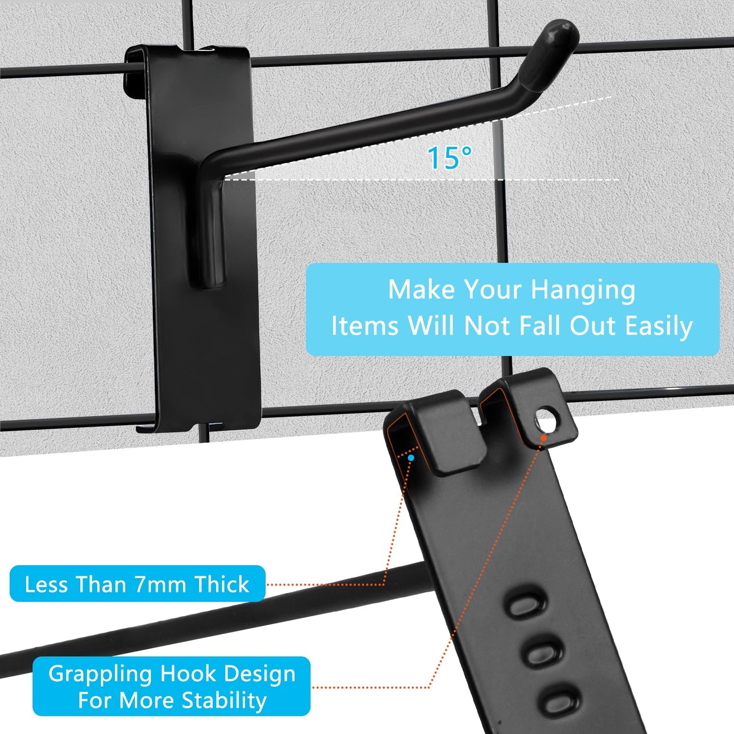 YFNVH 50 Pack Gridwall Hooks, Black Metal Display Hooks, 15 x 9 x 2.5 cm