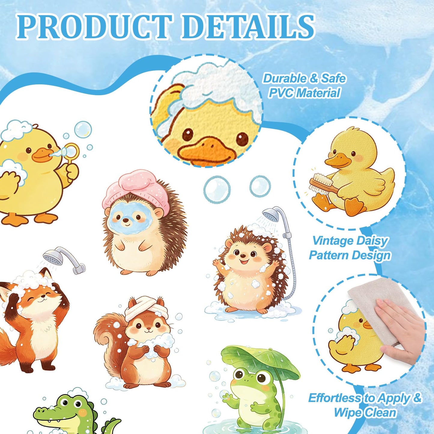 MOROBOR Non Slip Bathtub Stickers, 6 PCS Cute Animals Theme Bathtub Sticker Anti-Slip Adhesive Applique Decal with Scraper for Bath Tub Stair Shower
