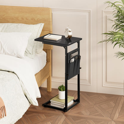 Vagusicc C-Shaped Side Table, Height Adjustable Sofa Side Table, Bedside Table with Cloth Storage Bag, C Tables End Table for Small Spaces