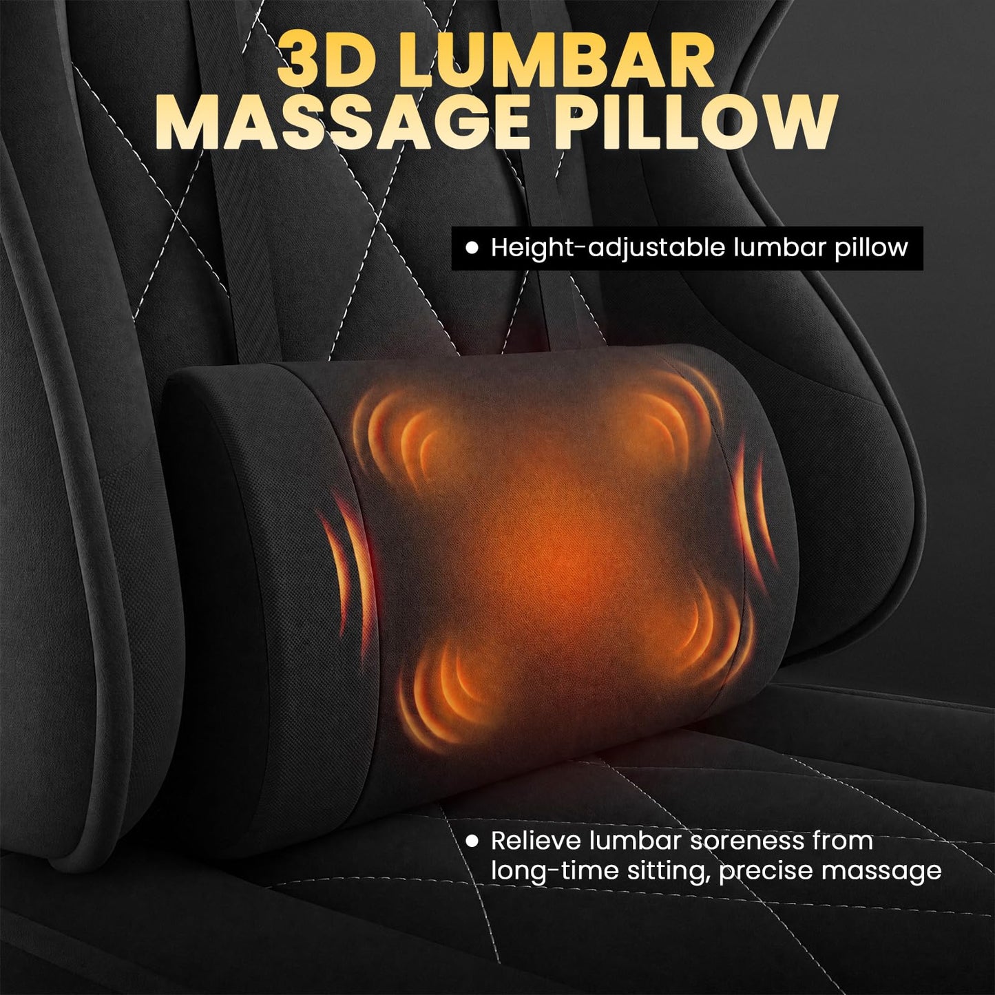JUMMICO Ergonomic Fabric Gaming Chair with Footrest, 2-Point Vibration Massage Lumbar Support, Linked Reclining Armrests, 90-135° Reclining Backrest
