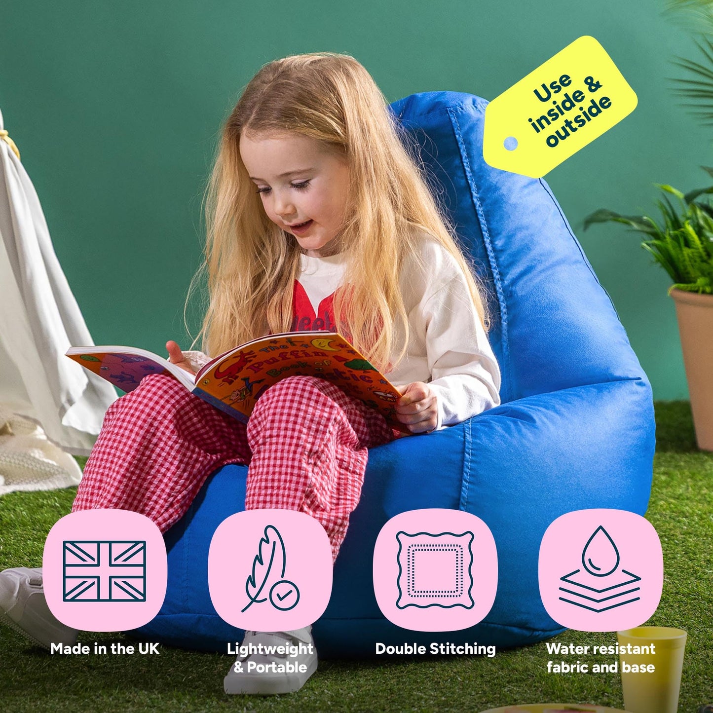 Bean Bag Bazaar Outdoor Kids Bean Bag with Filling Included, Blue