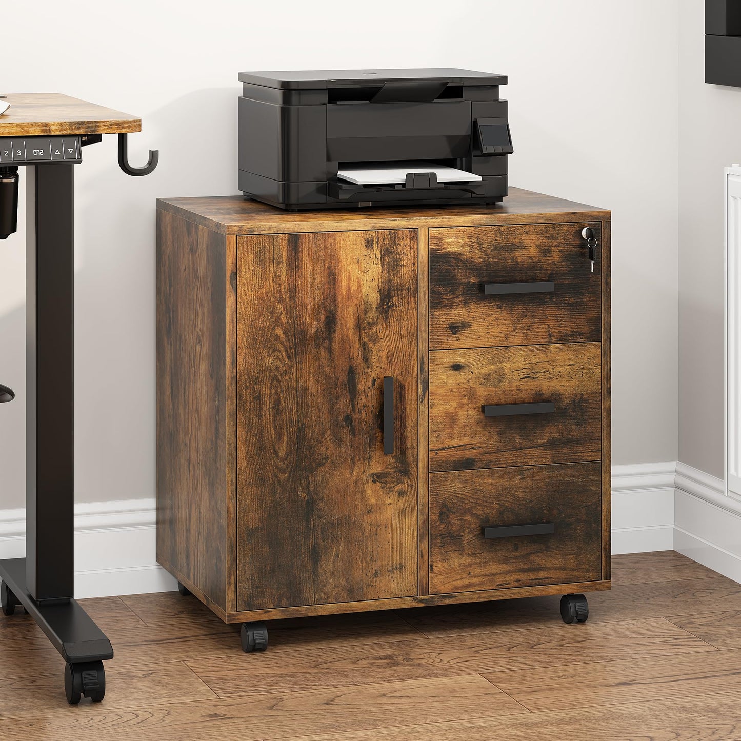YITAHOME Office Container, Drawer Cabinet, Rolling Cabinet, Vintage Brown