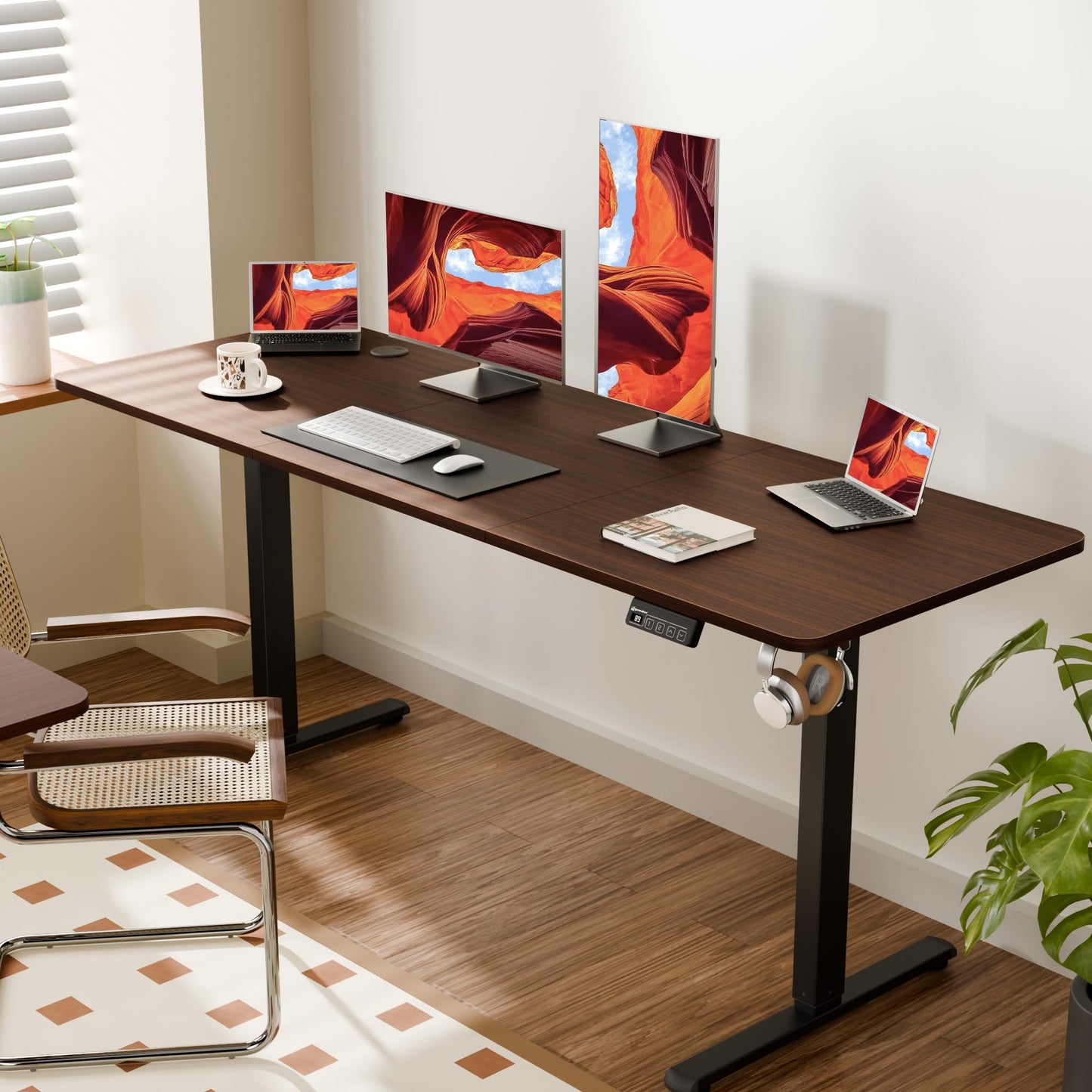 ERGOMAKER Electric Standing Desk 170x60cm, 2 Memory Presets, Black Walnut