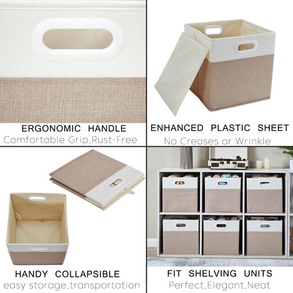 Mangata Cube Storage Boxes 28x28x28 cm, Fabric Storage Cube Baskets for Clothes Bins, Baskets, Chests,Toys Light Khaki/Cream White, 4Pcs