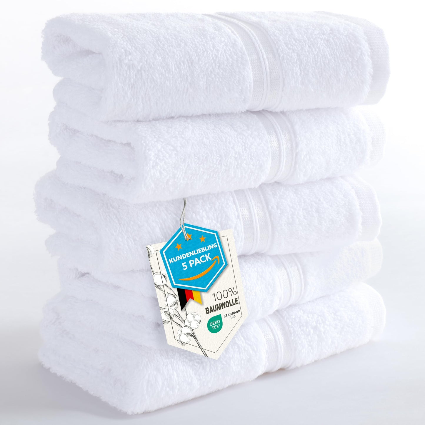 Hammetex Guest Towels Set of 5 30 x 50 cm 100% Cotton Terry Cloth
