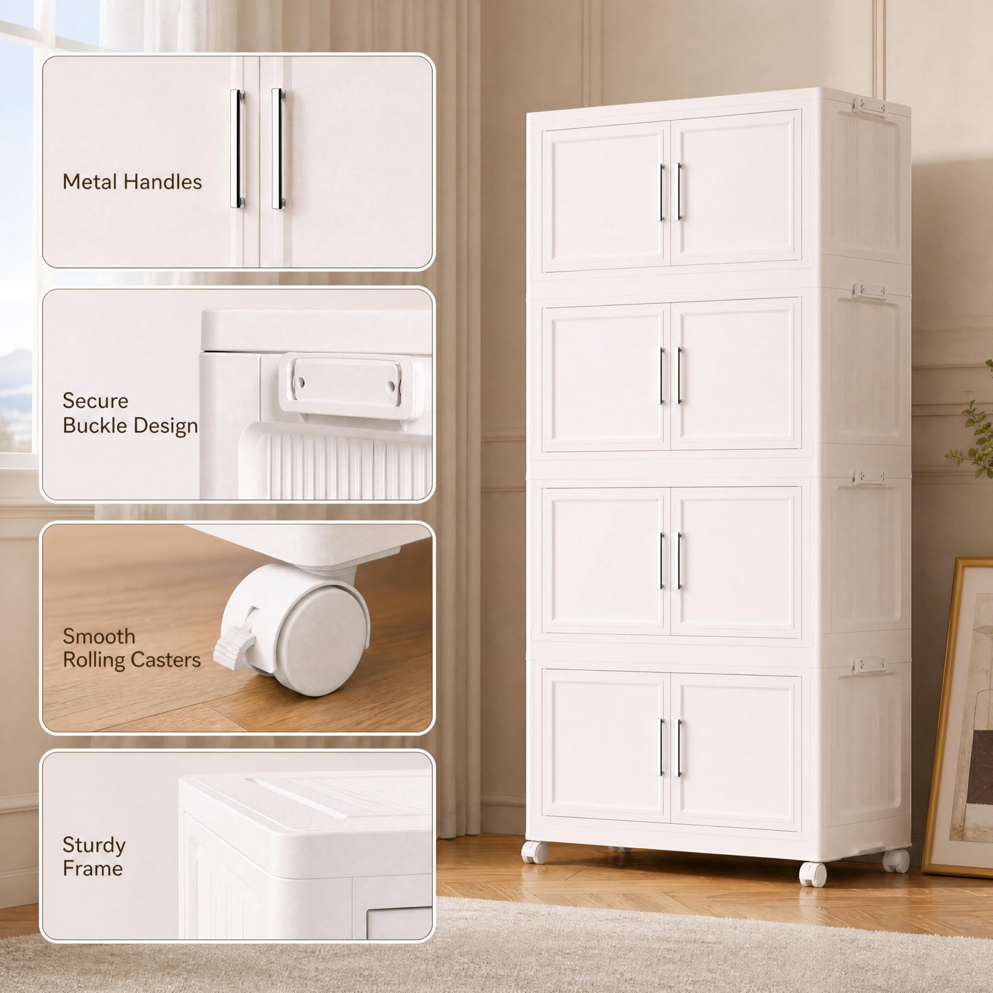 Naviconvex Storage Boxes with Lid, 60L*3 Tier Plastic Storage Box with 1 Lid, Foldable Boxes, Stackable Drawers with Wheels