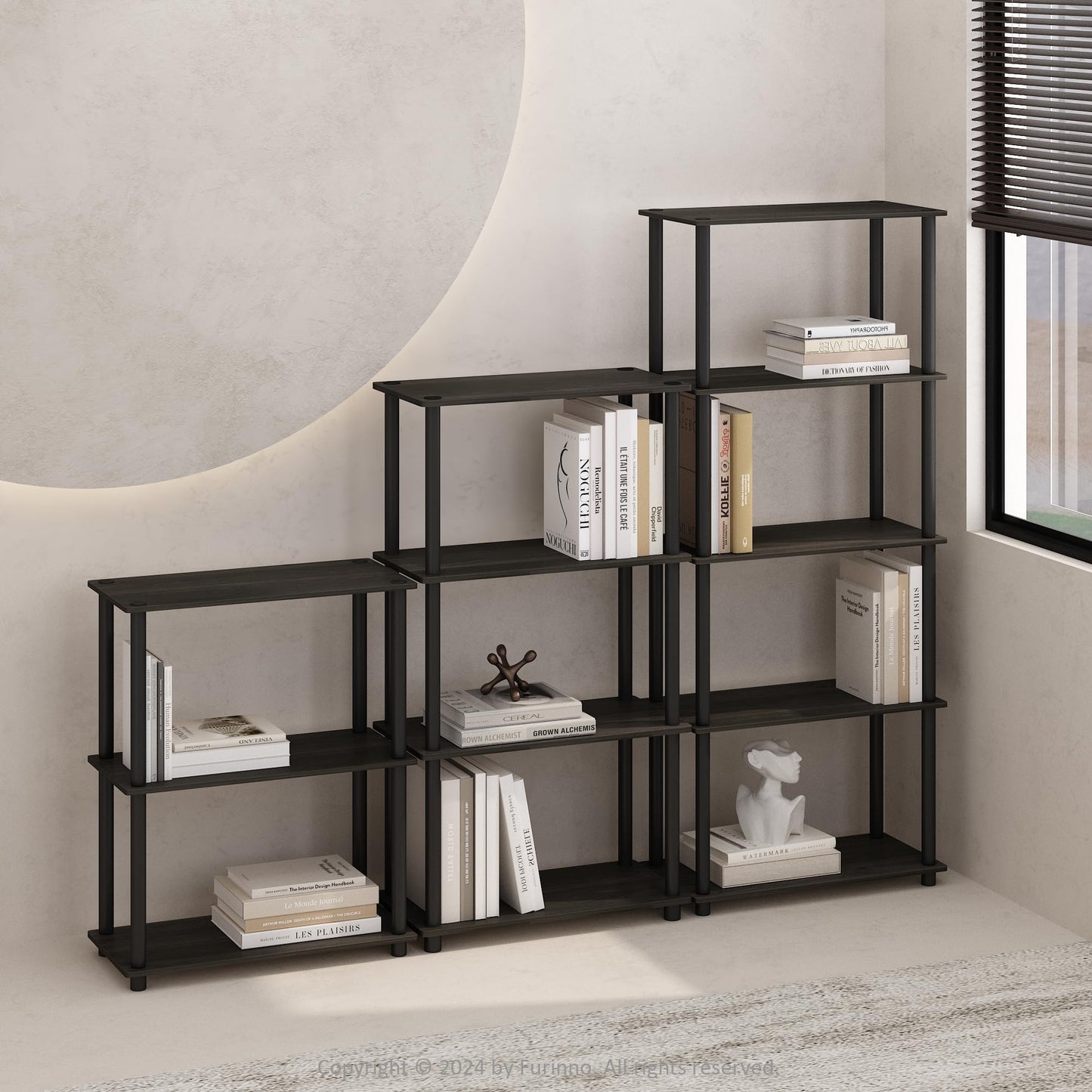 Furinno TURN-N-TUBE Book Shelf, 4-Tier Bookshelf, Bookcase with Multipurpose Compact Display Rack, 29.46 x 59.94 x 109.73 cm, for Living Room