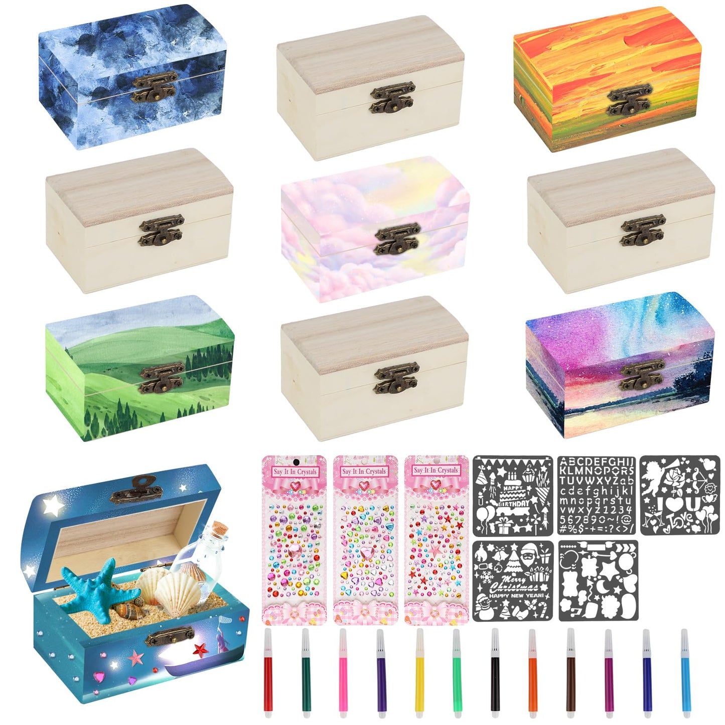 lahnao 10 Pieces Wooden Box with Lid, Mini Wooden Box With Hinged Lid, 5x5x9cm Small Wooden Box for Children's Birthday Parties