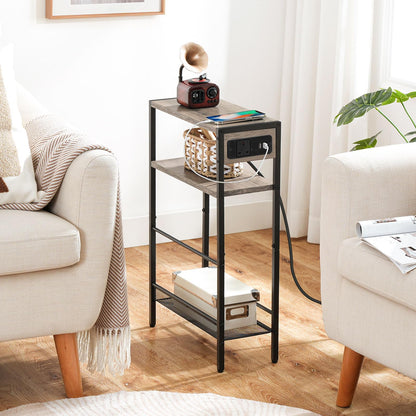 HOOBRO Slim Side Table with Charging Station, Narrow Side Table with USB Ports and Power Outlet, 42 x 18 x 65 cm, 3-Tier End Table for Small Space,