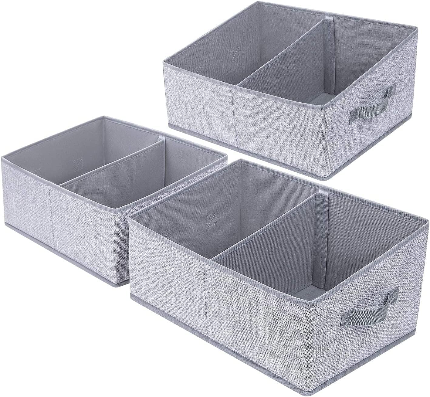 DIMJ 3 Pack Storage Boxes with Compartment, Foldable Storage Basket with Reinforced Handle