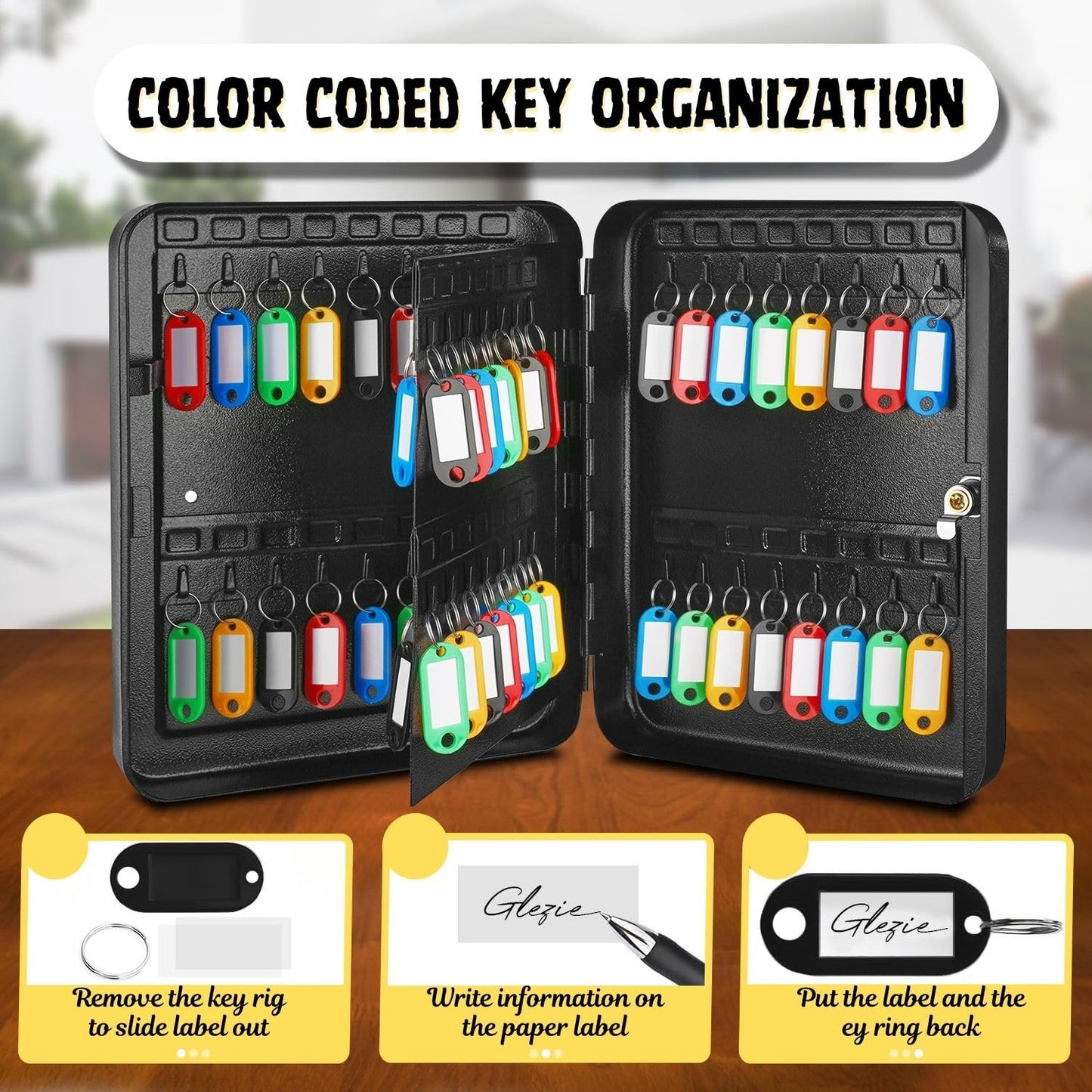 Flexzion Key Cabinet Key Lock Box Wall Mount with 60 Key Holder Organizer Locker Case