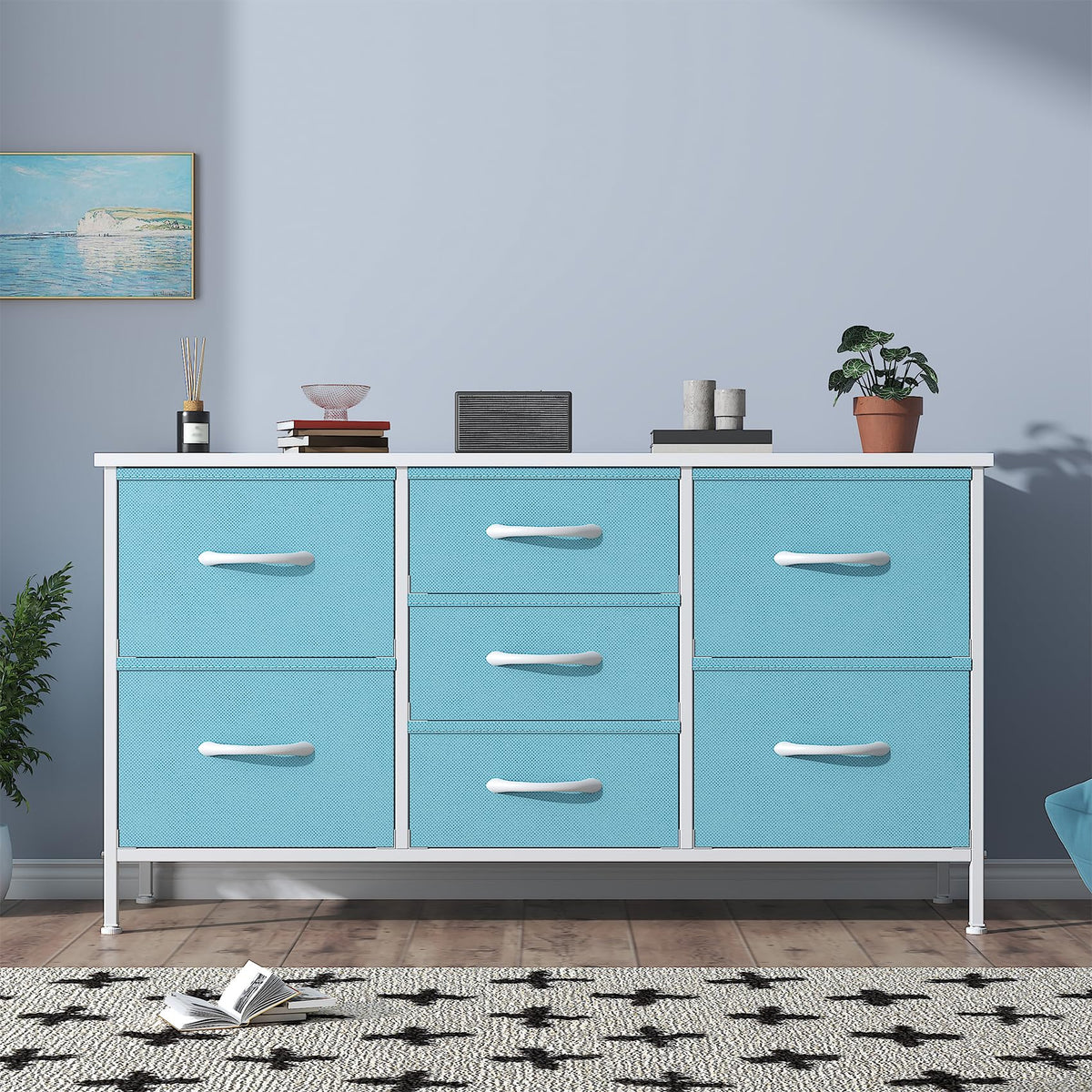 GoaHi Chest of Drawers, Small Dressers with Metal Frame and MDF Wooden Top Board, Adjustable Feet, Anti-Tip Safety