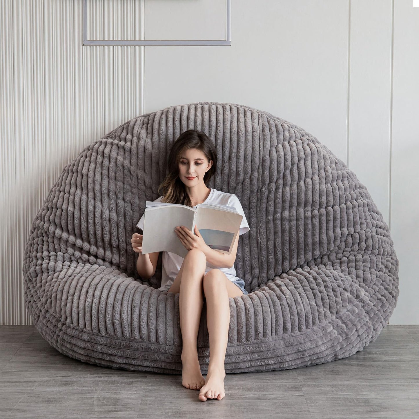 MAXYOYO Giant Bean Bag Bed - Square Bean Bag Chair - Large Sofa with Faux Fur Cover and Fluffy Filling Included for Adult, Couples, Guest