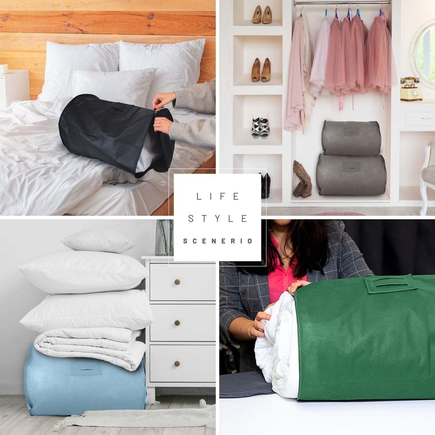 Simpson & Ruxton Hoesh UK Grey Double Duvet Storage Bag - Breathable Cotton Under Bed Blanket, Comforter & Quilt Holder Organizer