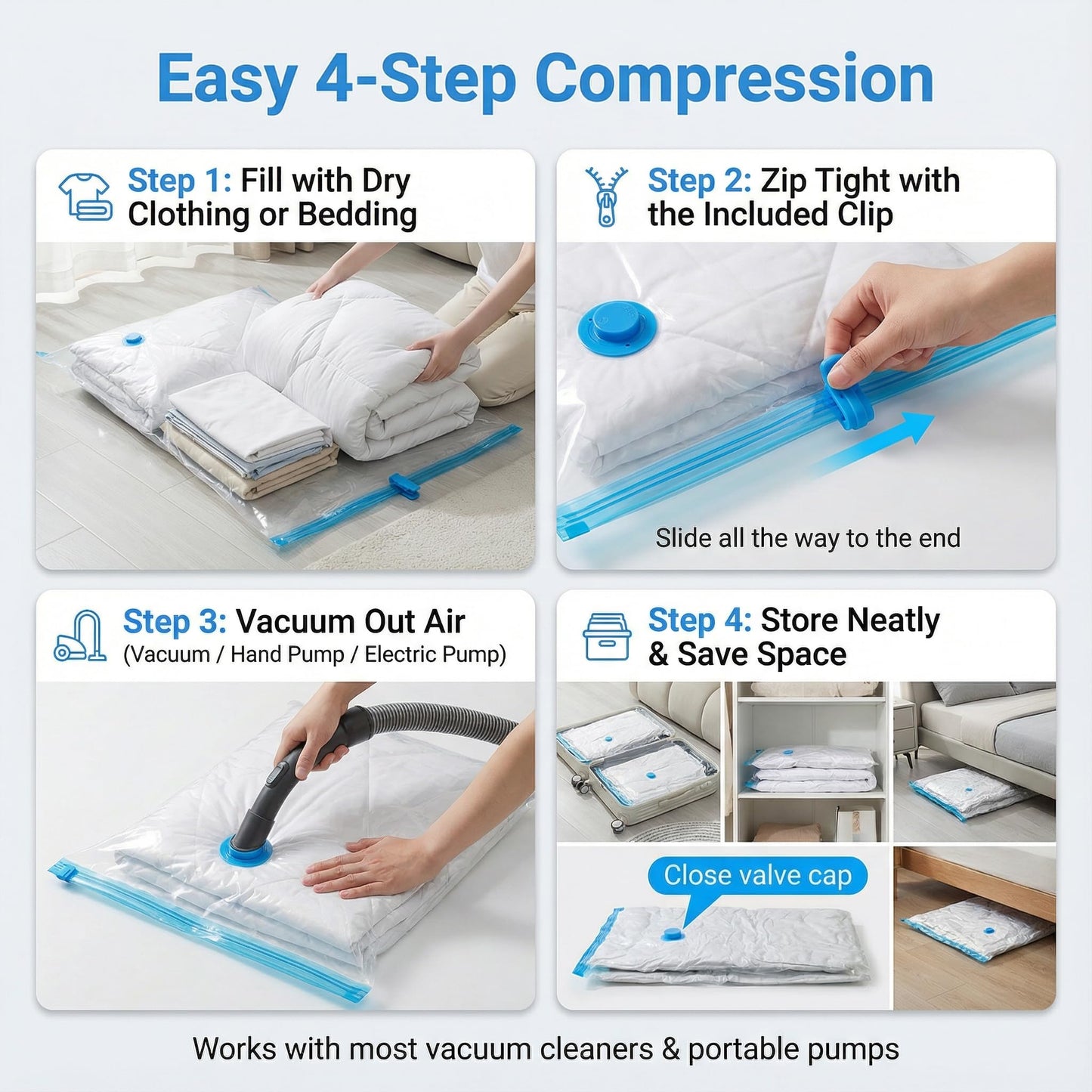 Barpre 6-Pack Jumbo Vacuum Storage Bags | Space Saving Vacuum Pack Bags for Clothes & Bedding | 80% More Storage | 100cm x 70cm (39” x 28”)