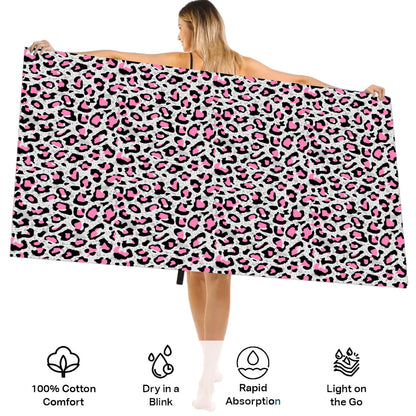 Large Quick Dry Microfibre Beach Bath Towel for Adult,Double Sides Pink Spots Leopard Sand Free Beach Towel with Bag,Lightweight Gym Yoga Sports