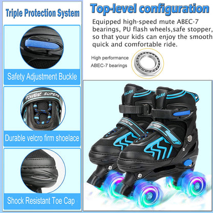 Roller Skates for Kids Adjustable Kids Roller Skates with Light Up Wheels, Fun Illuminating for Boys Girls, Suitable for Both Indoor and Outdoor Use