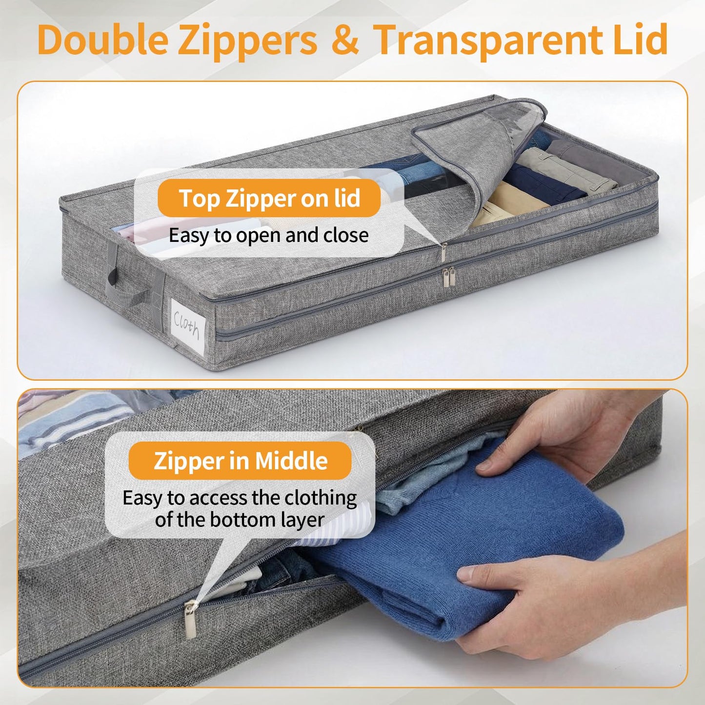 GARPROVM Underbed Storage Boxes, Low Profile Under Bed Storage Box with Lid, 85x40x12cm Storage Bags for Clothes