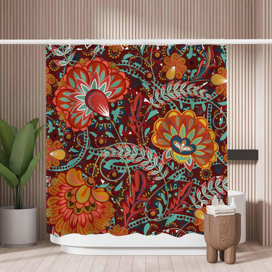 Woutay Shower Curtain Mould Proof Resistant Hand Draw Fantasy Flowers,Water Repellant Fabric,Polyester,with 12 Plastic Hooks,Size 180x180CM