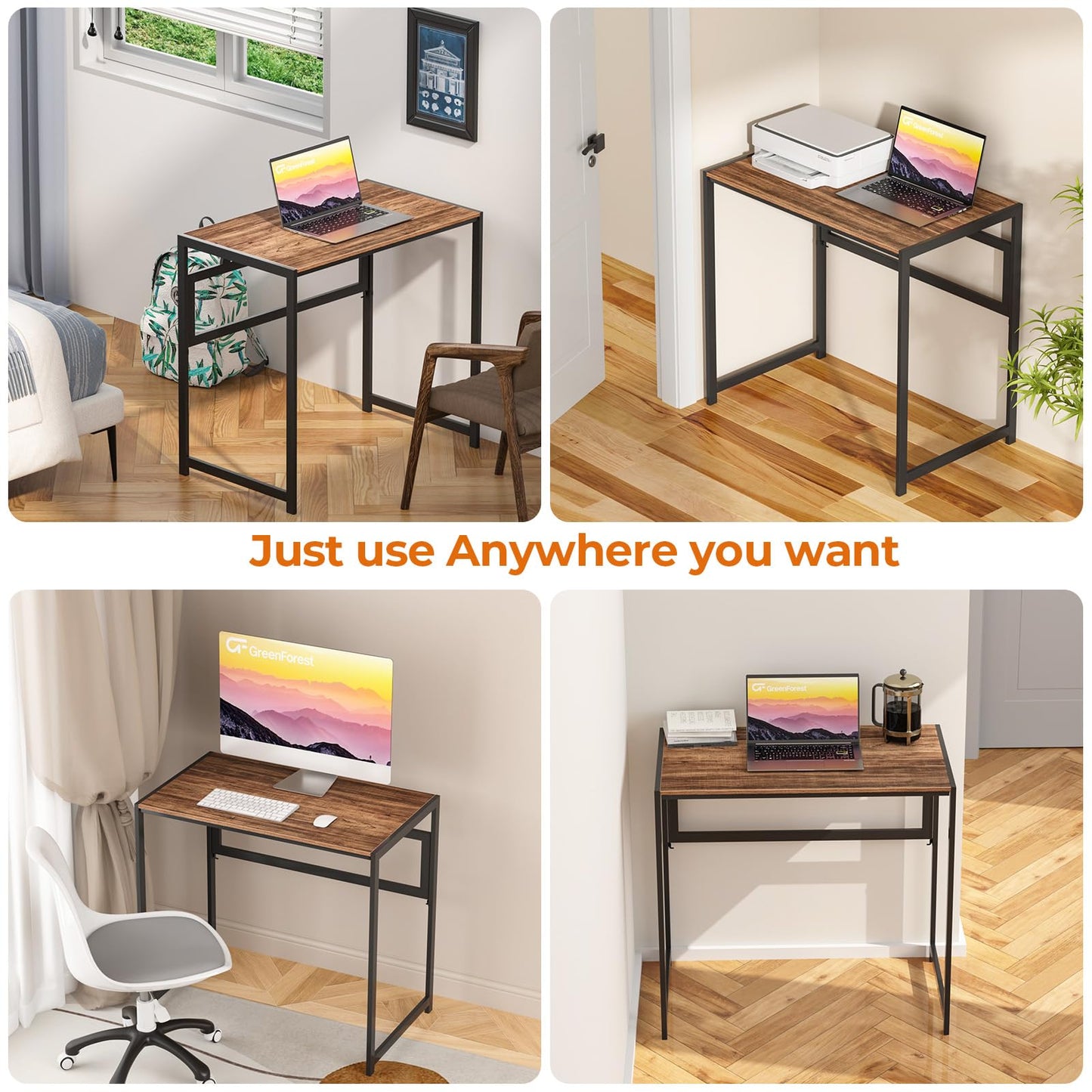 GreenForest Folding Desk 80cm No Assembly Required for Small Space, Brown