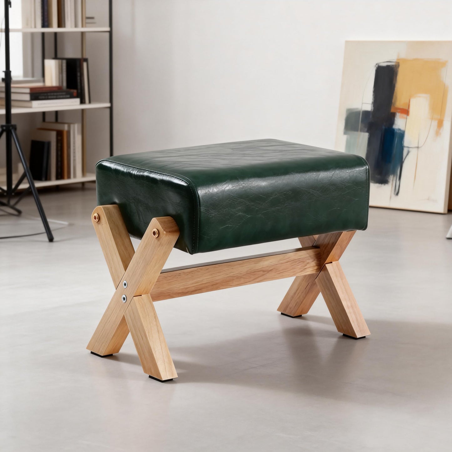 Small Foot Stool, 10.2in PU Leather Ottoman Foot Rest Shoe Changing Stool