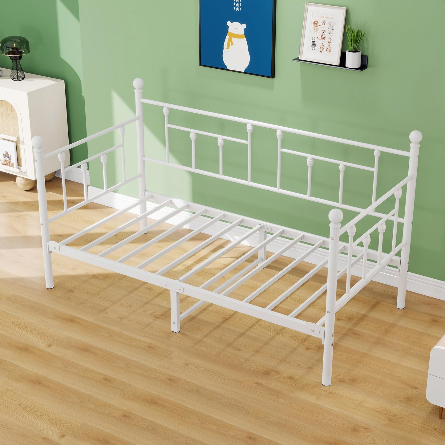 VERFARM 3ft Single Metal Daybed Frame, Premium Steel Slat Support Sofa Bed Frame Single Size, Strong Mattress Foundation, No Box Spring Needed