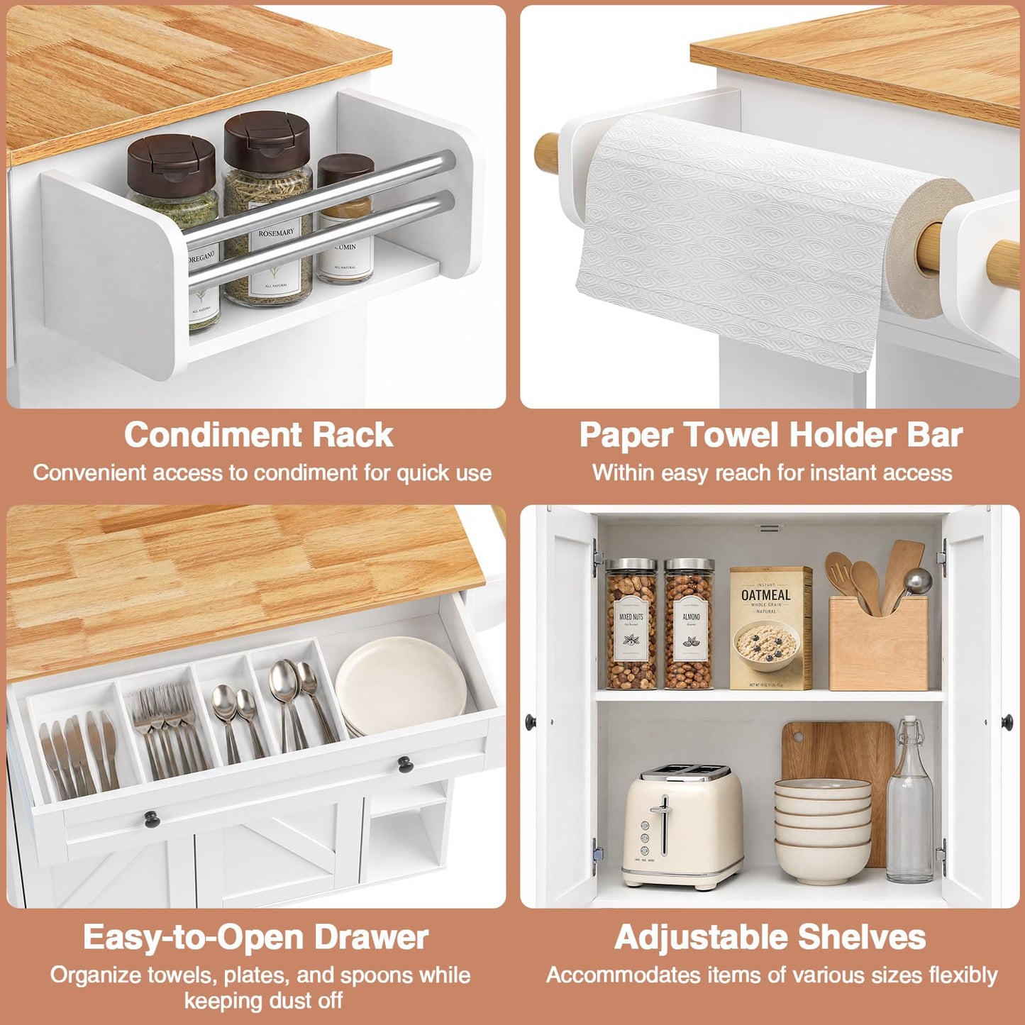 Drop-Leaf Kitchen Island on Wheels Utility Storage Cart with Drawers