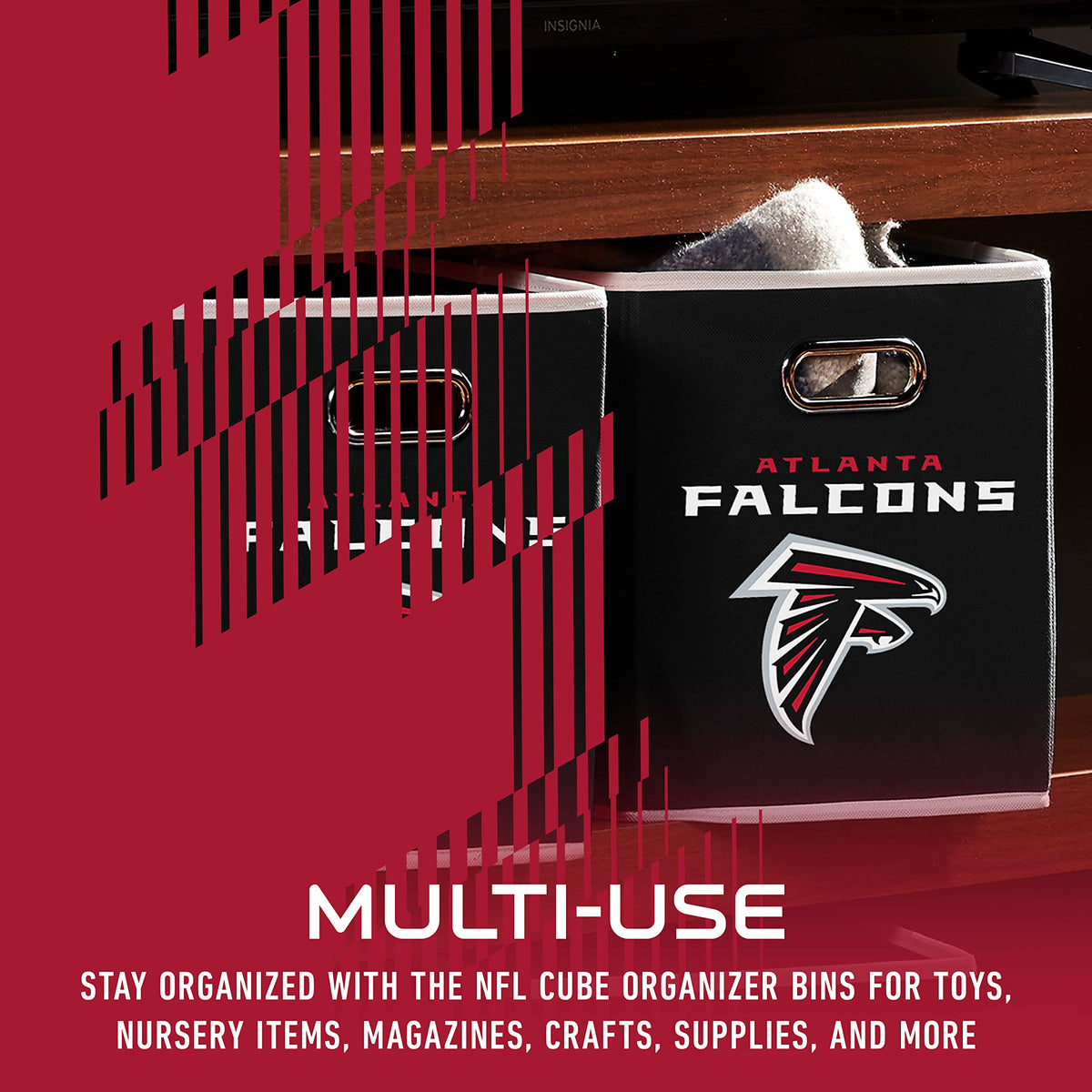 Franklin Sports NFL Atlanta Falcons Collapsible Storage Bin NFL Folding Cube Storage Container Fits Bin Organizers Fabric NFL Team Storage Cubes One