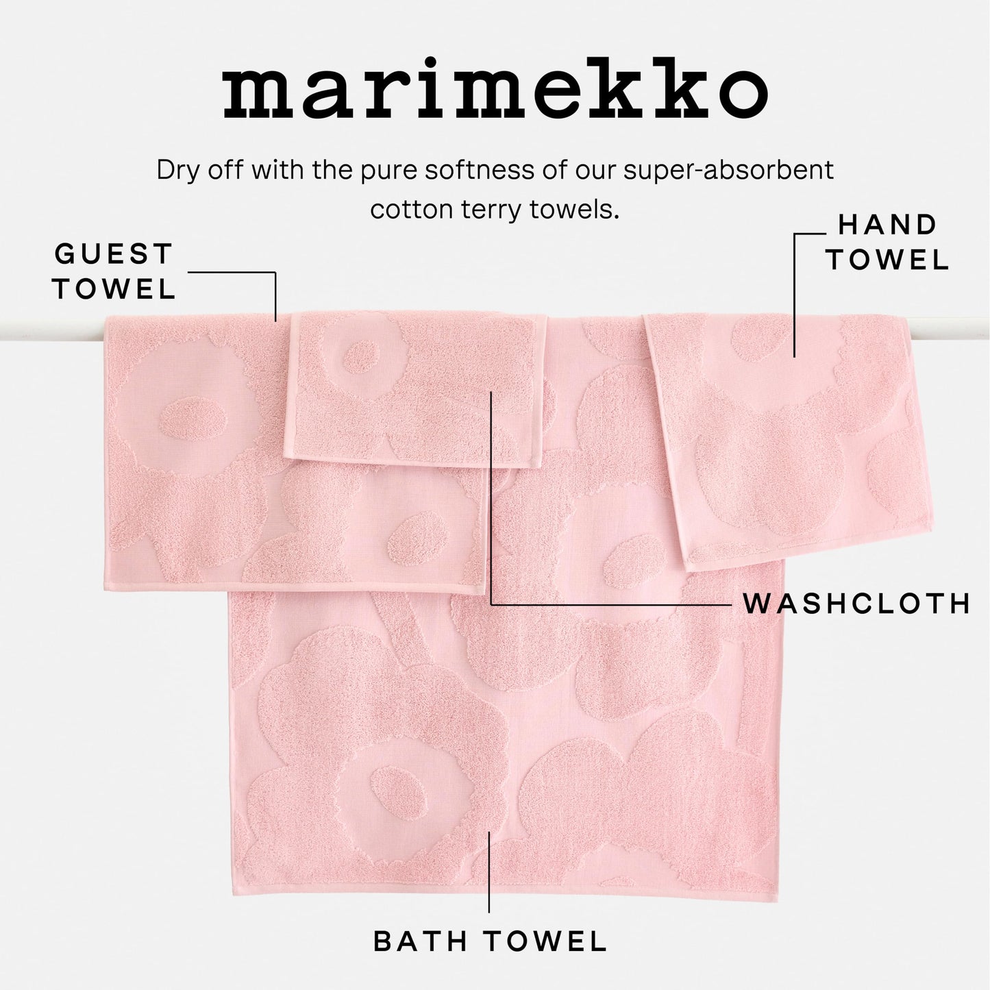 Marimekko Unikko Terry Cotton Bath Towel (Pink) – Floral Patterned Bath Towels – 59 in x 28 in