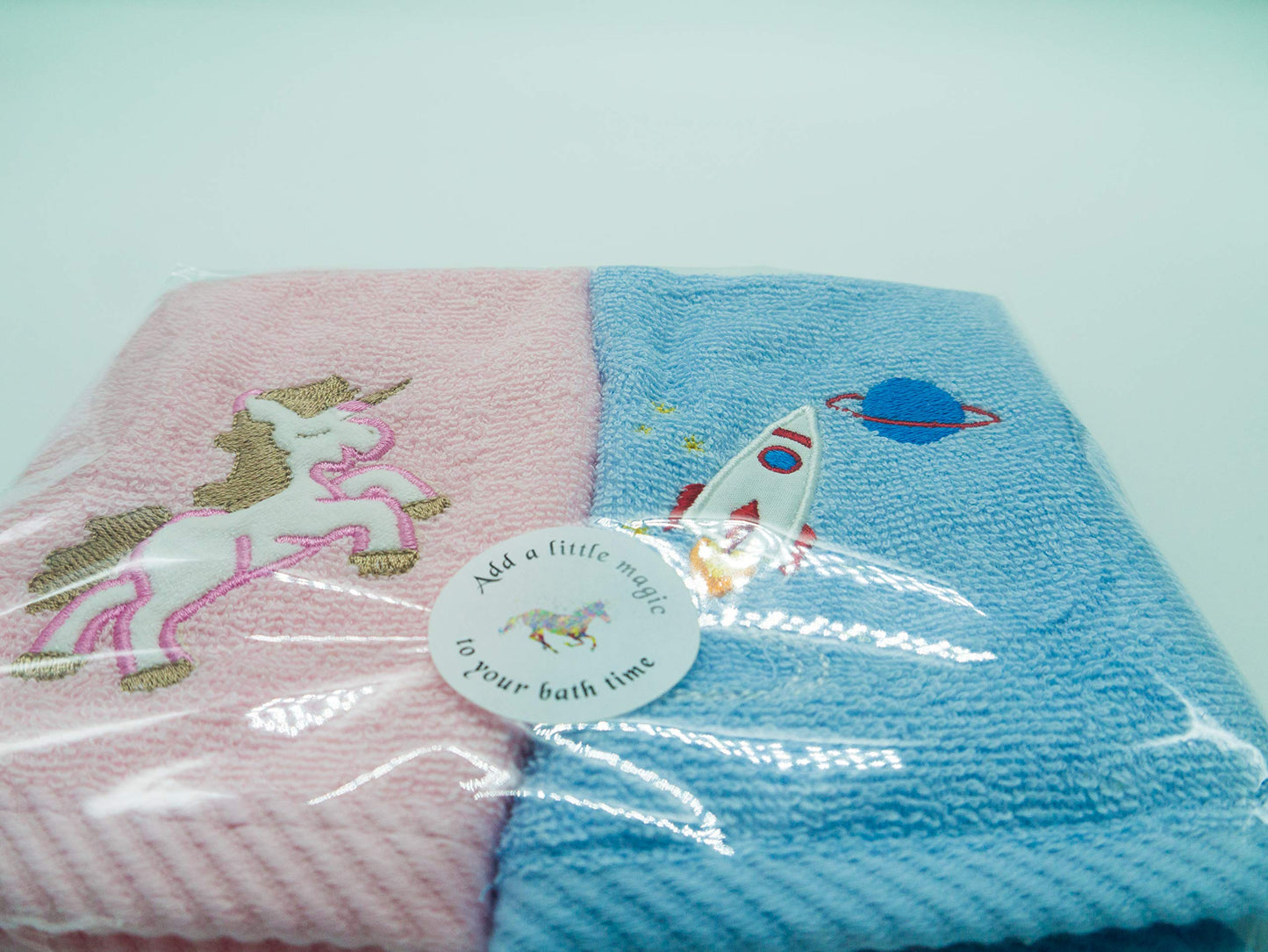 Lex's Linens Pack of 2 Kids Face Cloth (1 of Each) (Unicorn & Rocket)