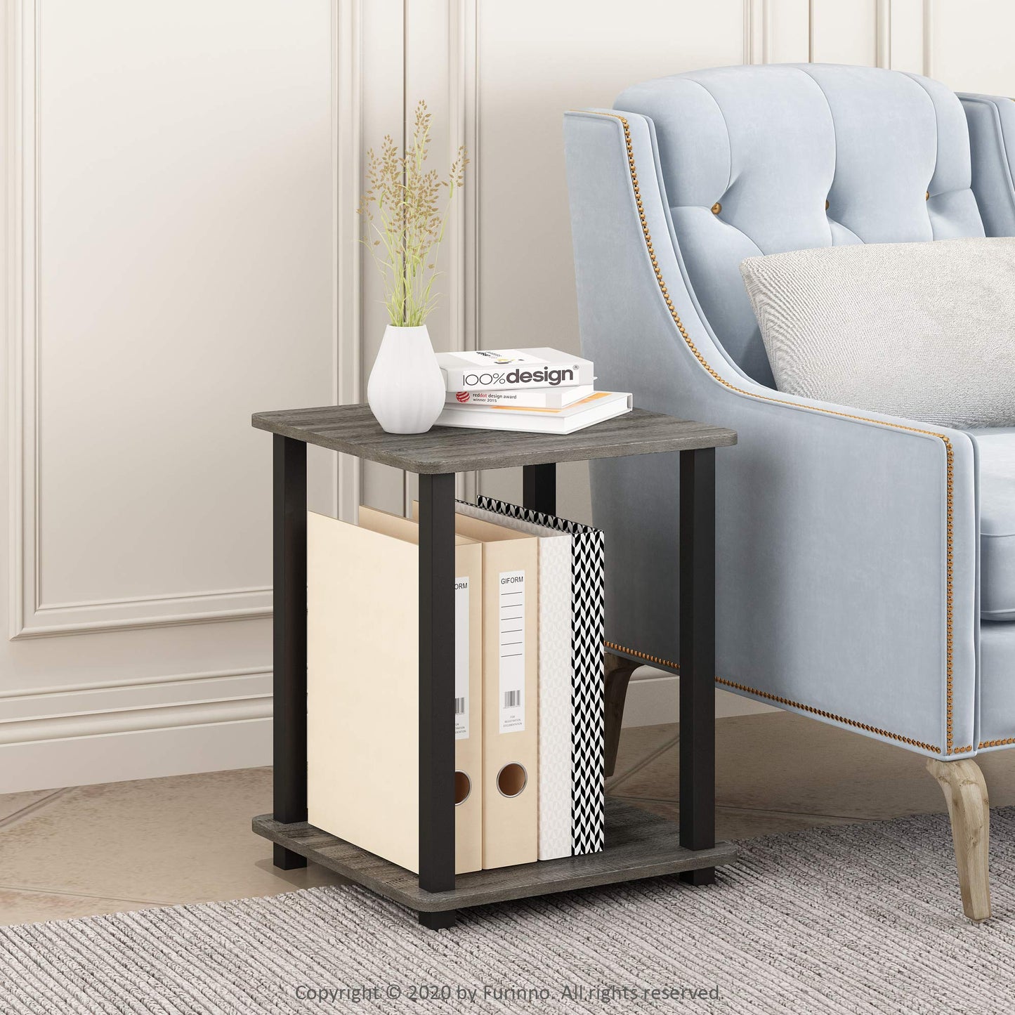Furinno SIMPLISTIC Side Table Set of 2, 2-Tier End Table, Nightstand, Night Stand, Bedside Table, Easy Assembly, for Living Room, Bedroom, French Oak