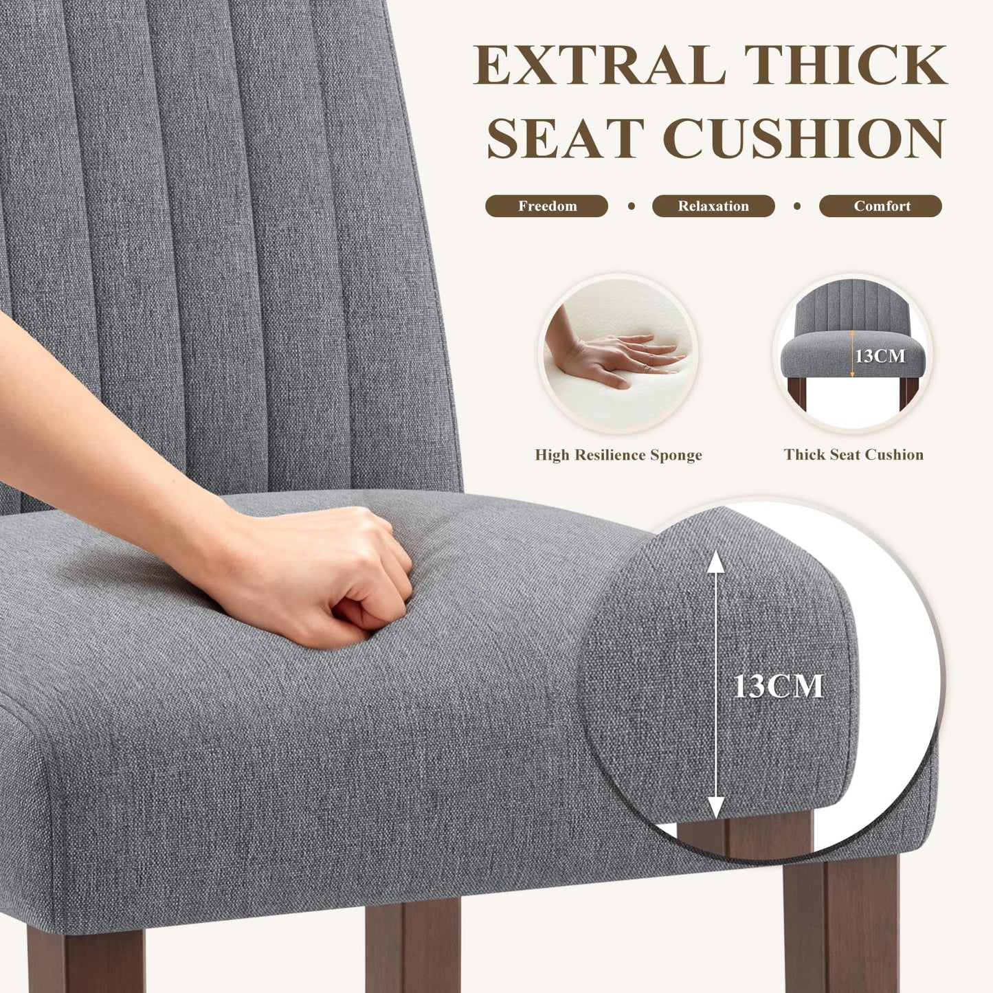 COLAMY Dining Chairs Set of 6 with Thick Seat Cushion, Fabric Chairs for Dining Room with Wood Legs and Ergonomic High Back