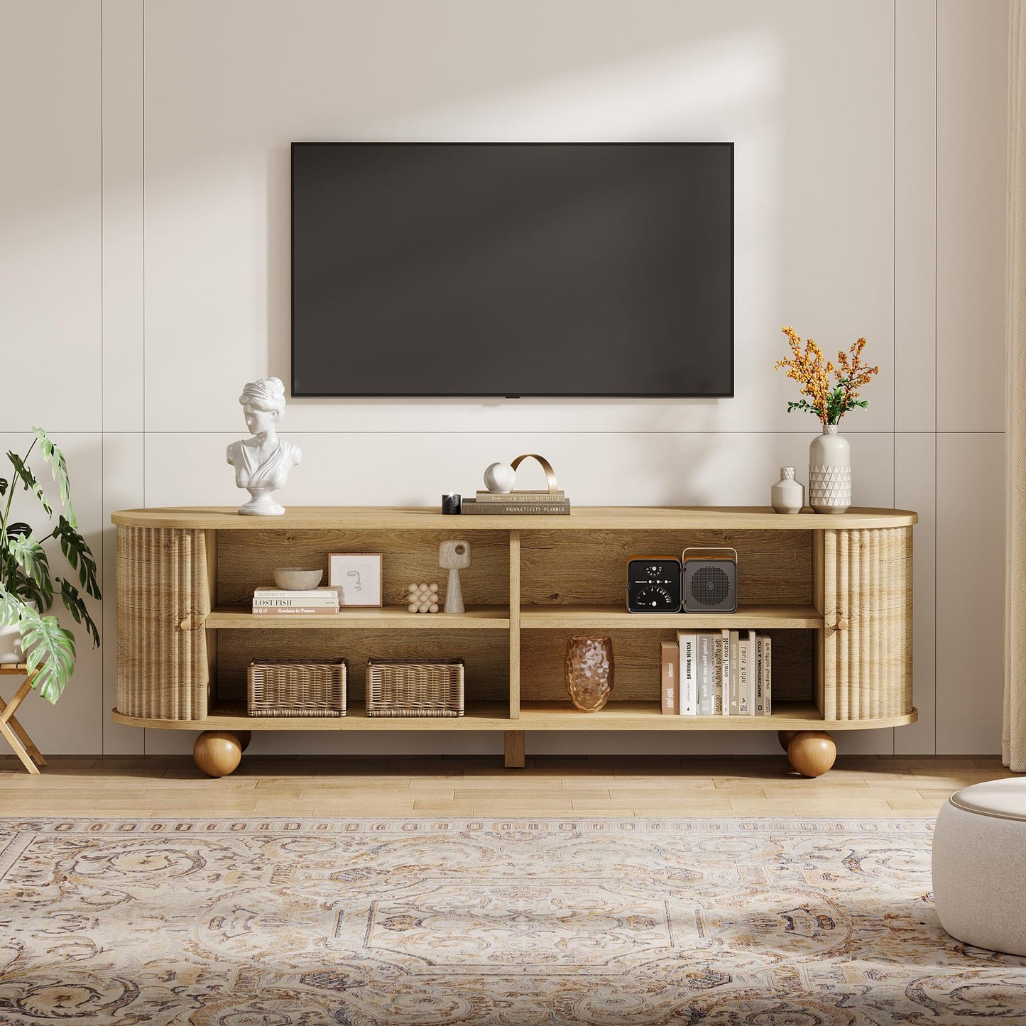 Tribesigns Farmhouse Fluted TV Stand, 70" Extra Long Media Console for 65/70/75 Inch TVs