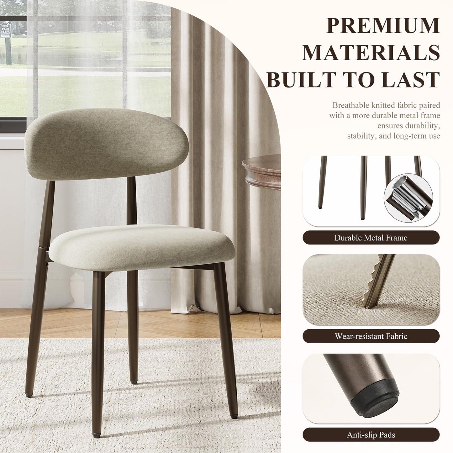 Dining Chairs Set of 6, Upholstered Dining Room Chairs with Ergonomic Curved Backrest, Metal Frame Kitchen Chairs