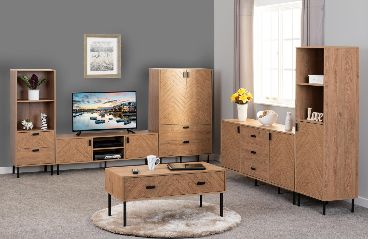Seconique Leon 2 Door 3 Drawer Sideboard in Medium Oak Effect