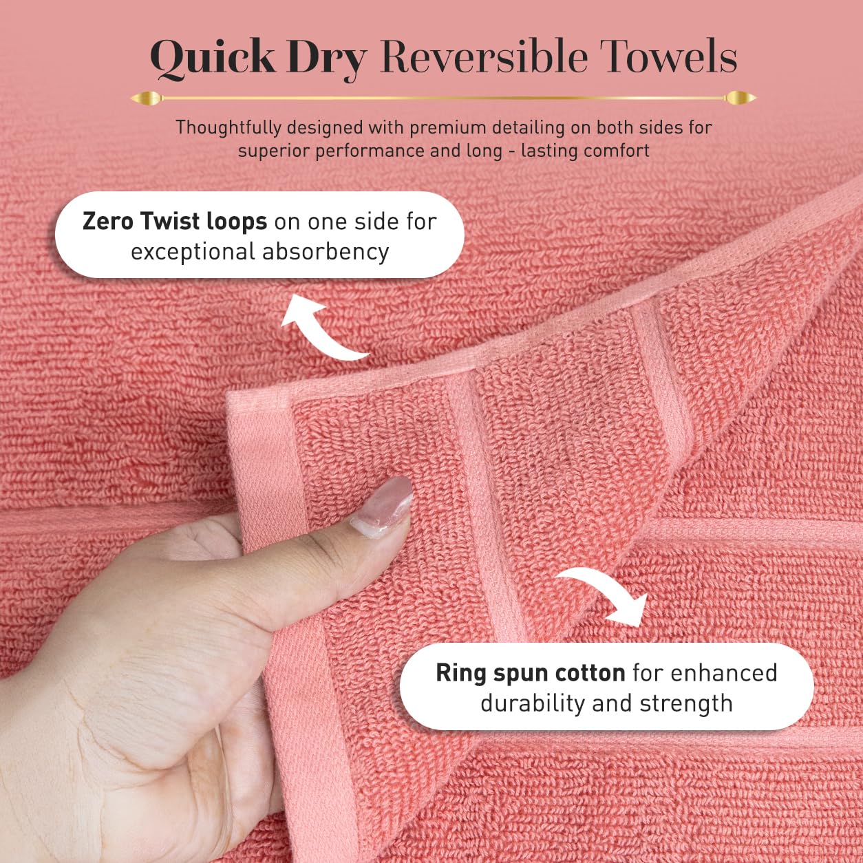 Bathroom Hand Towels 6 Pc Set I Lightweight I Quick-dry I OEKO-TEX I Coral