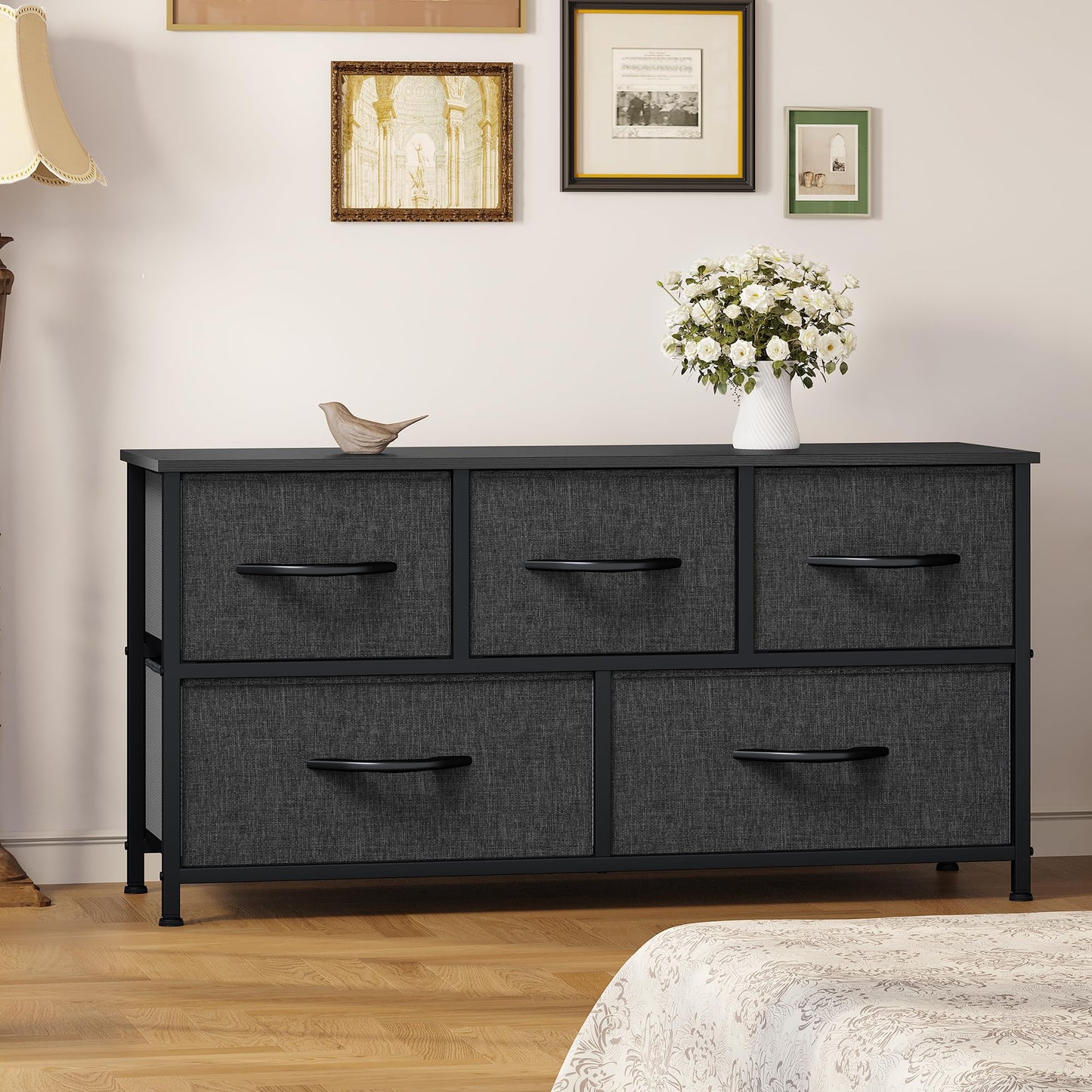 YITAHOME Wide Chest of Drawers with 5 Drawers, Fabric Dressers with Easy Pull Handle,Sturdy Steel Frame,Storage Drawers for Bedroom, Closet, Clothes