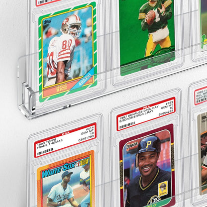 tutata Sports Card Display Shelf for Wall, Hold 16 Graded Cards or 20 Sleeved Trading Cards- 4 PCS Acrylic Shelves for PSA SGC BGS Graded Trading Card