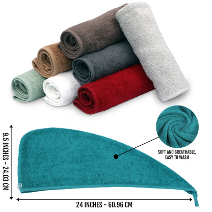 BAVIN LUXURY Hair Towel Wrap 100% Cotton, Instant Drying Lightweight Turban Hair Cap Super Quick Absorbent Anti-Frizz Twist Dry Hat with Button Loop