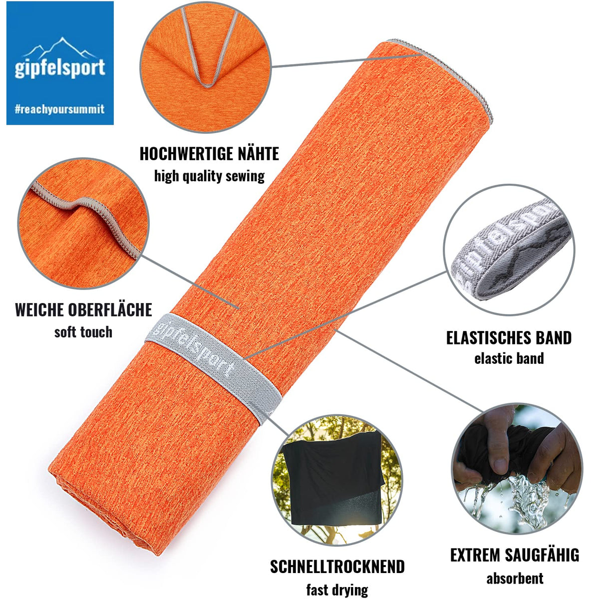gipfelsport Microfibre Towel orange 1x M110x50cm