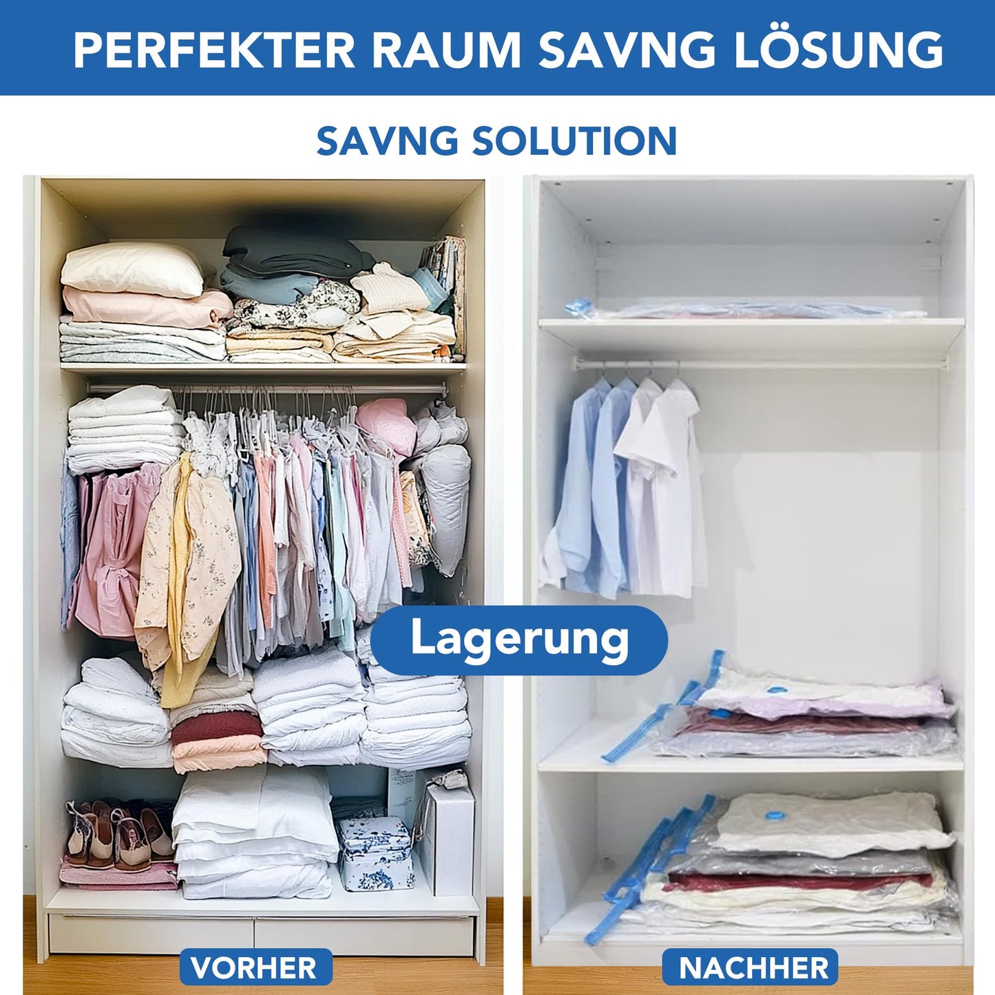 SKERITO Vacuum Bags for Clothes, 8 Jumbo, 100 x 80 cm, Storage Bag, Travel Vacuum Reusable Clothes Bag with Hand Pump