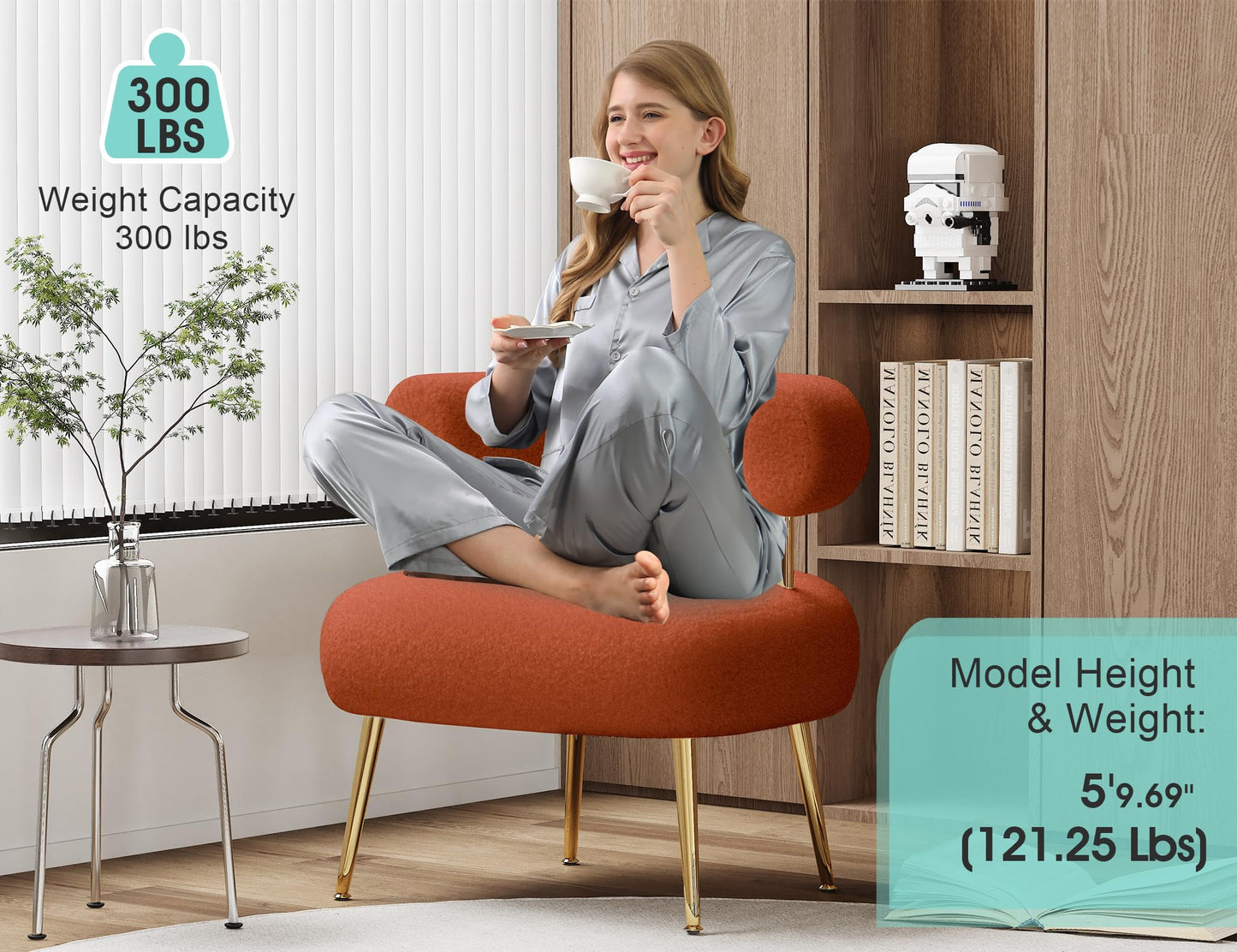 SEYNAR Mid Century Sherpa Boucle Accent Chair, Round Upholstered Barrel Arm Chair for Small Spaces, Fluffy Side Corner Sofa Armchair for Living Room